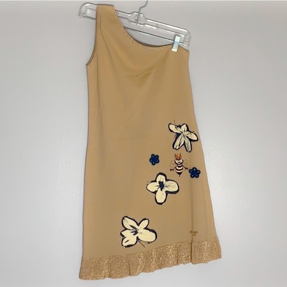 Vintage History Iceberg Embroidered single shoulder tan mini dress small - Picture 1 of 8